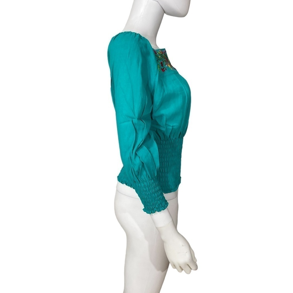 Boho Oaxaca Mexico Teal Blue Floral Top
New - Picture 5 of 5